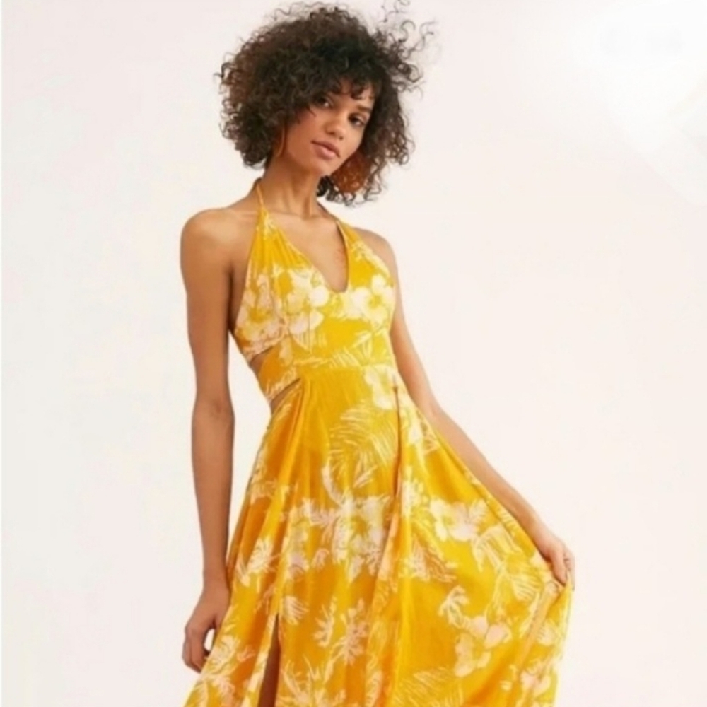 EUC Free People Yellow & White Floral Maxi Dress Size Medium